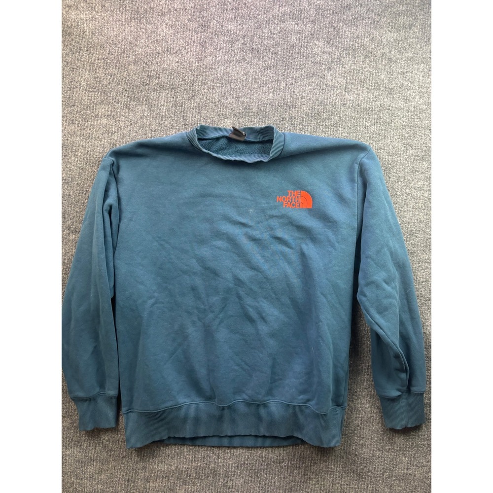 The North Face Sweatshirt Mens Medium Teal Blue Orange Logo Graphic Pullover